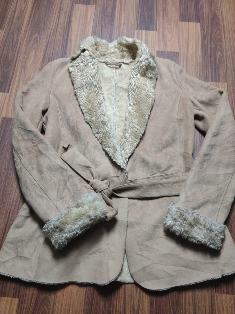 Tan Suede Jacket with Fur Trim