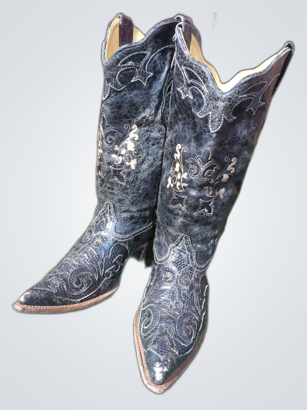 Lucchese Black Embroidered Cowboy Boots