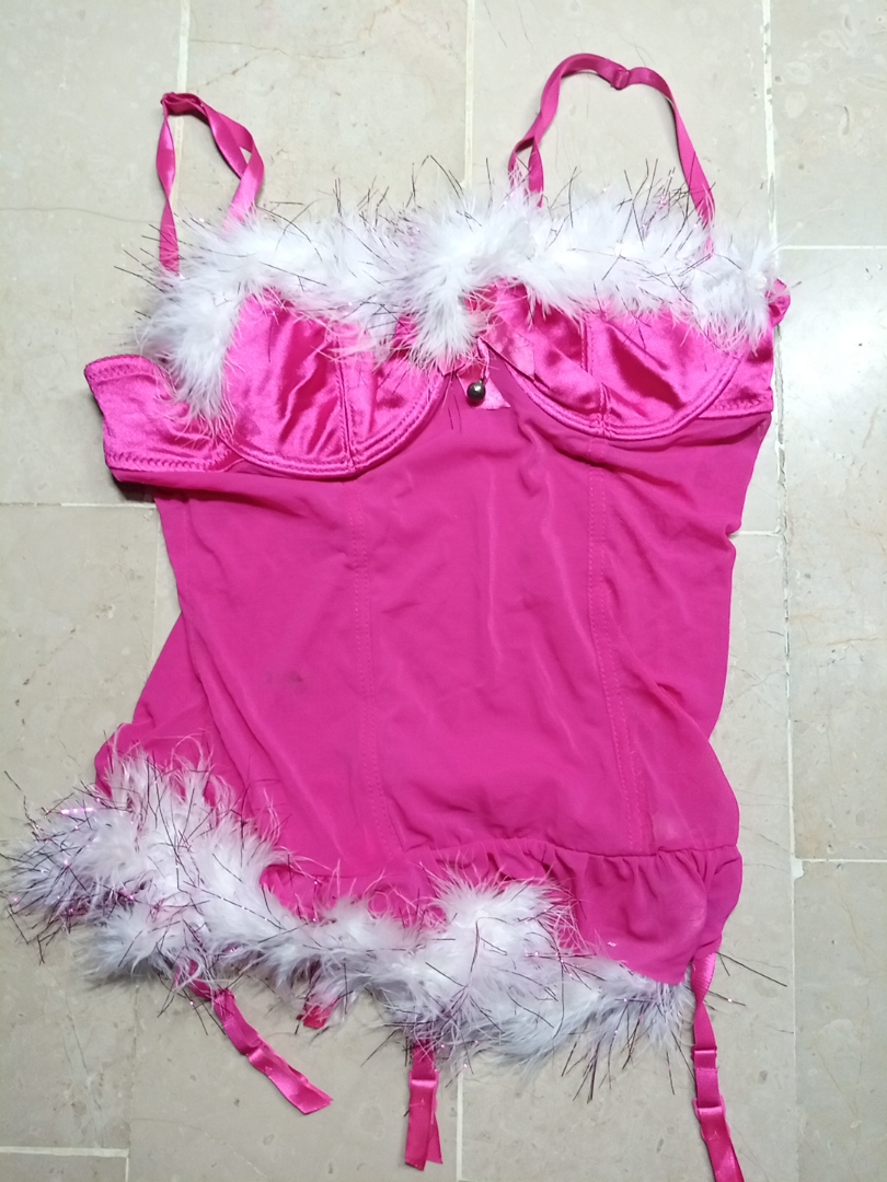 Pink Lingerie Top with White Feathers