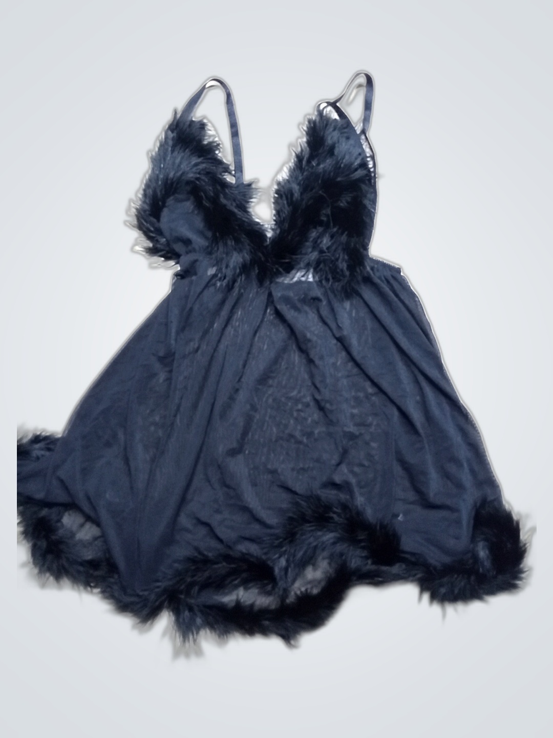 Ann Summers Black Fur Trim Slip Dress