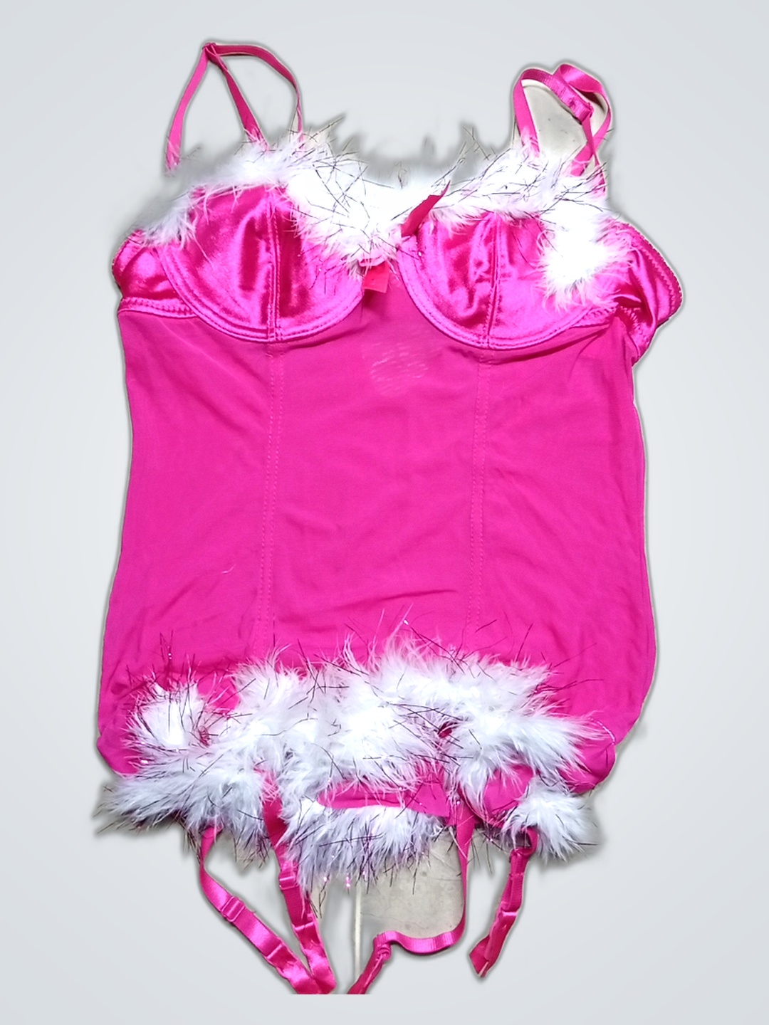 Pink Lingerie Bodysuit with White Fur Trim