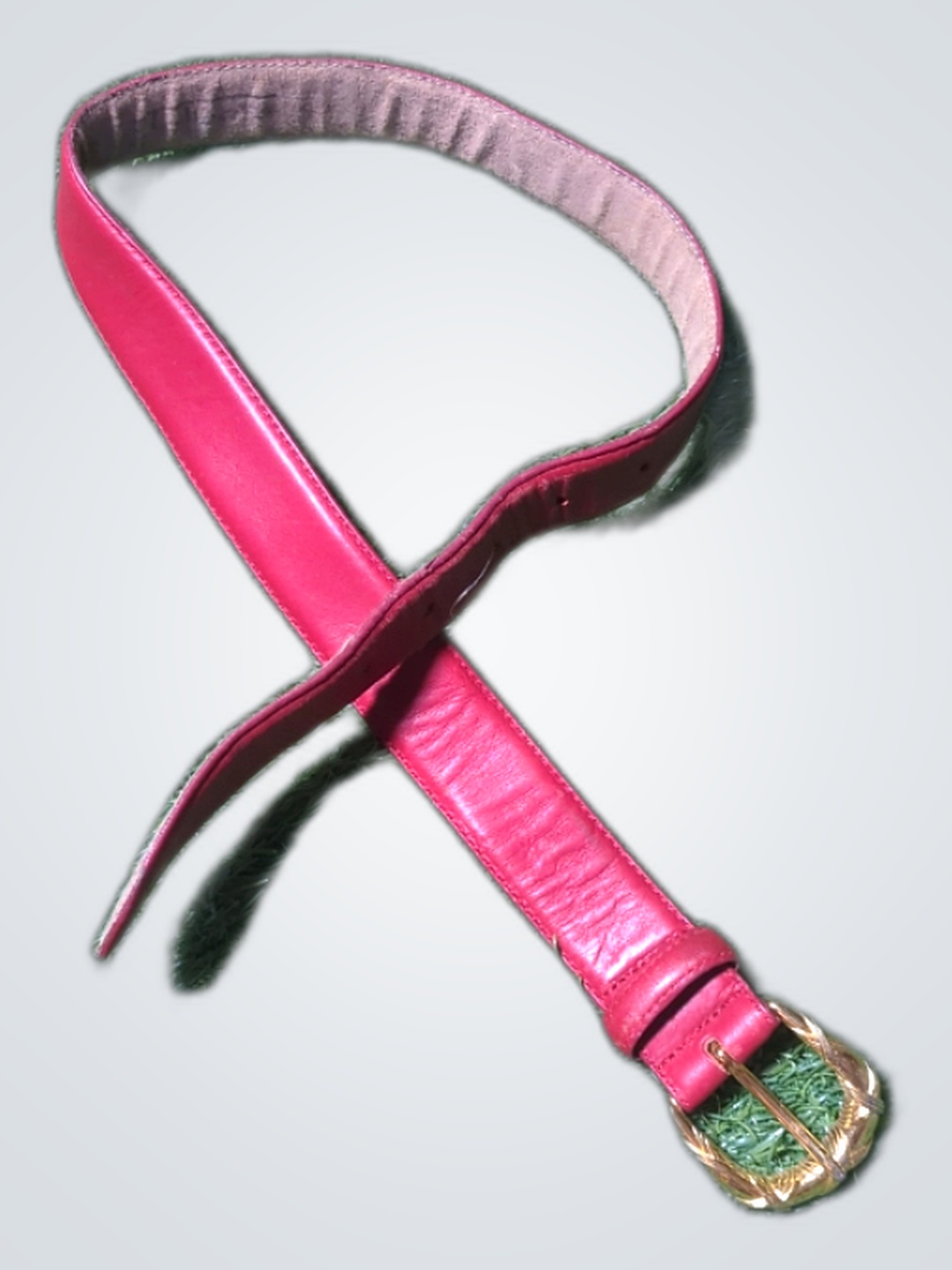 Red Leather Belt with Gold Buckle