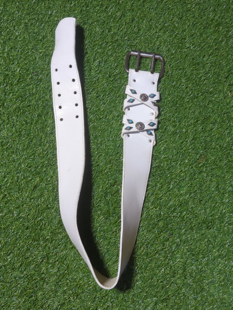 White Leather Belt with Turquoise Stones