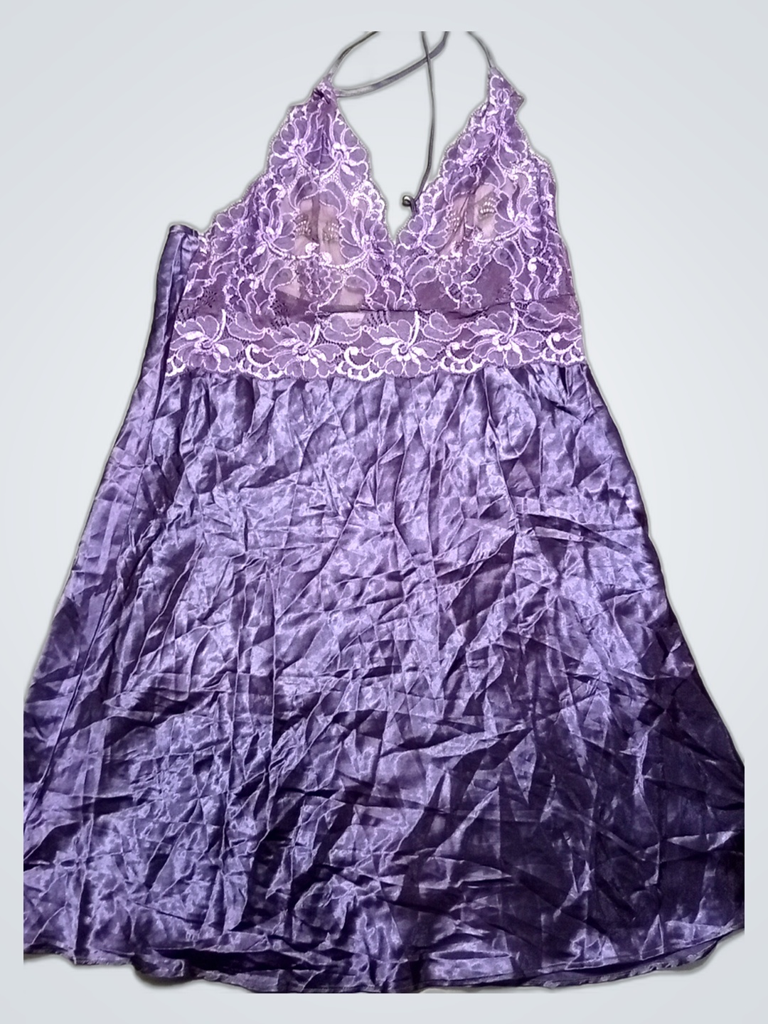 Purple Satin Chemise with Lace