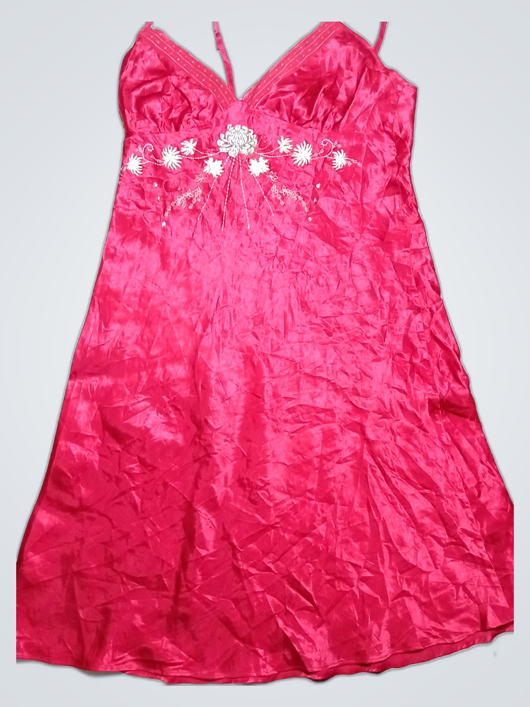 Pink Satin Chemise with Floral Embroidery