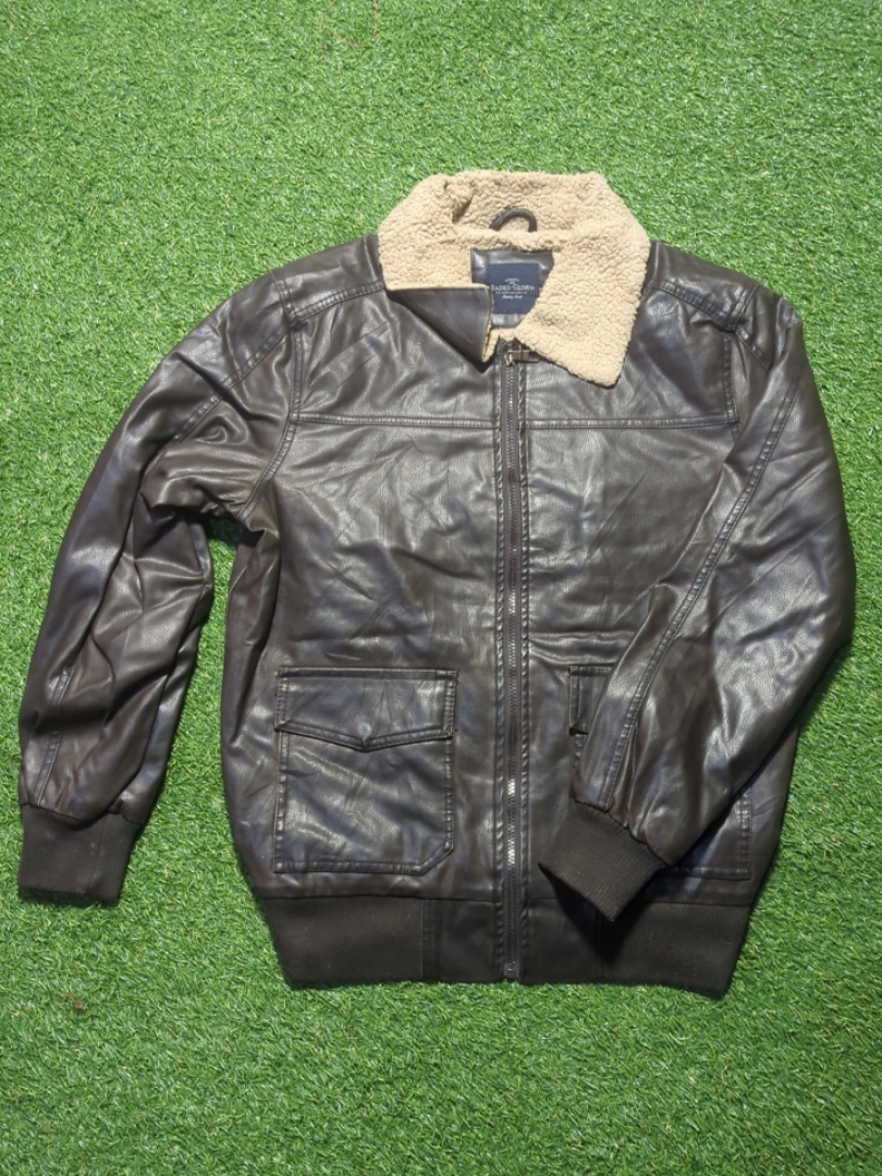 Faded Glory Leather Jacket with Shearling Collar
