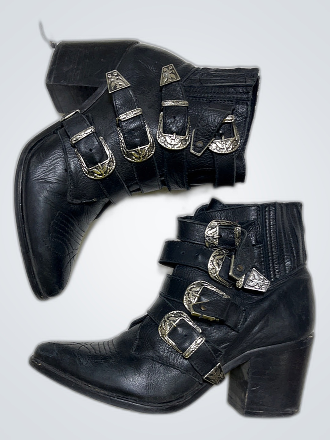 Botas de tobillo de vaquero de cuero negro Steve M..