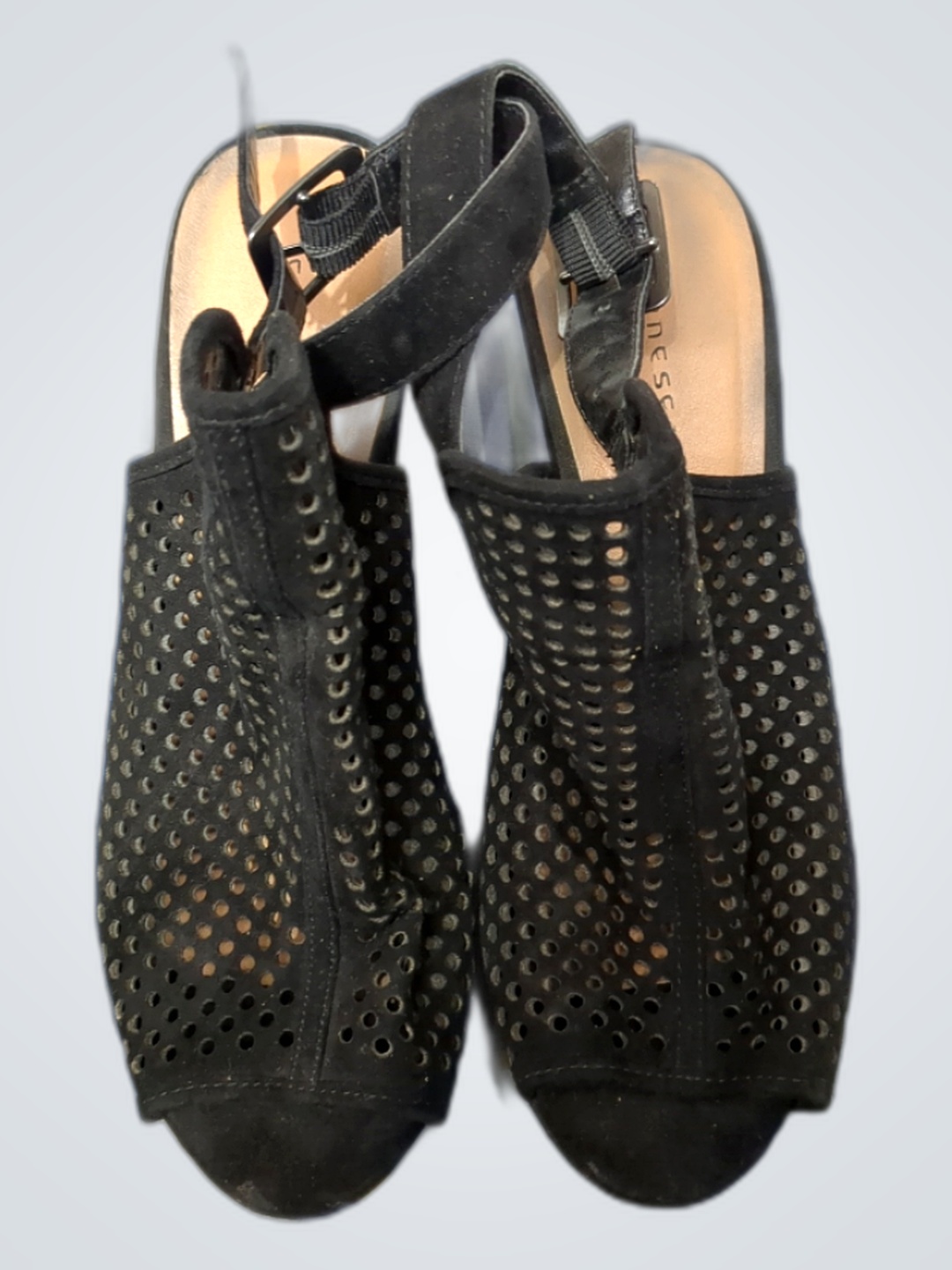 Black Perforated Wedge Sandals