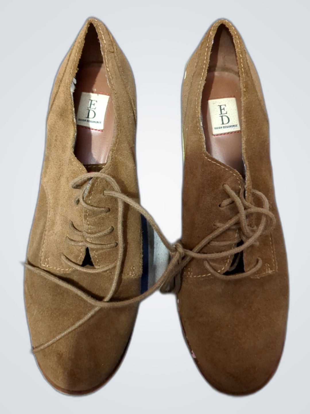 Ellen DeGeneres Tan Suede Oxford Heels