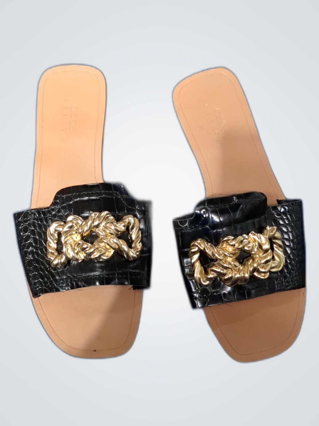 ASOS Design Black Slide Sandals with Gold Chain