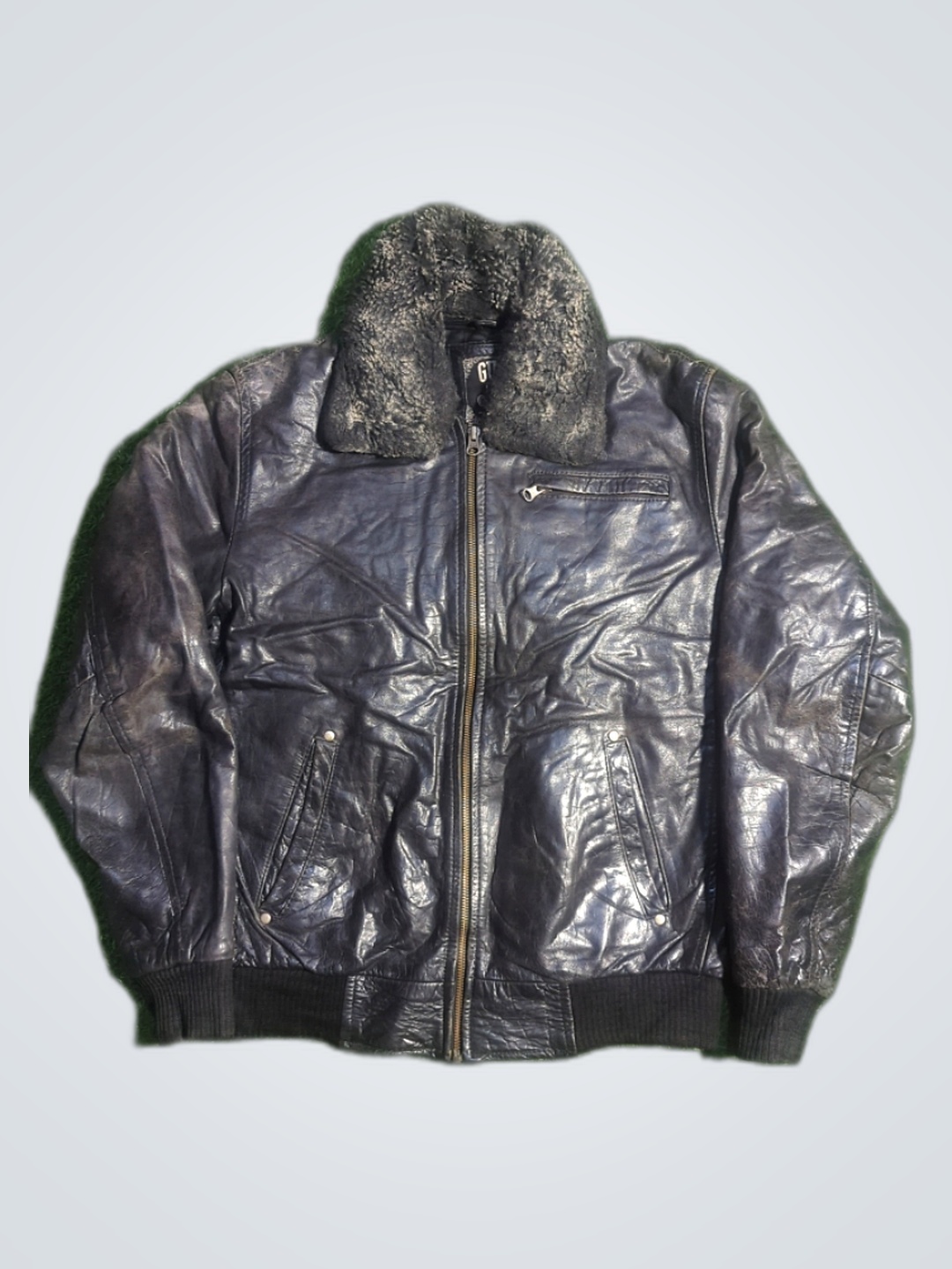 Veste en cuir GUESS avec col en fourrure