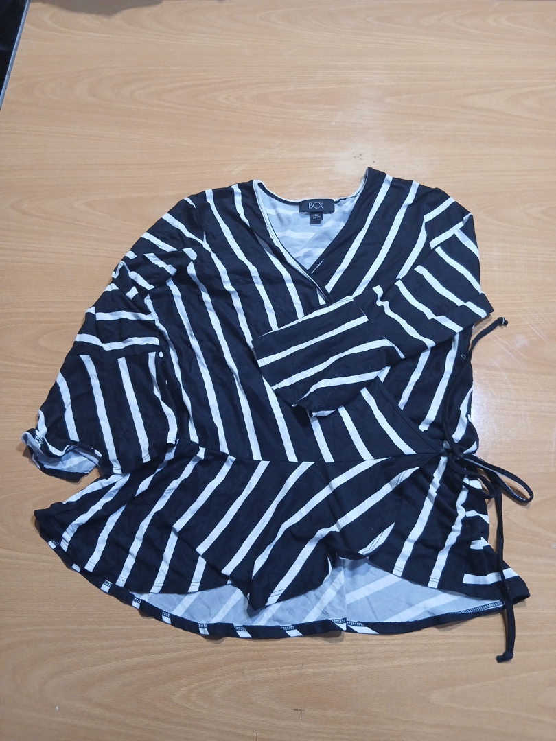 BCX Striped Wrap Top