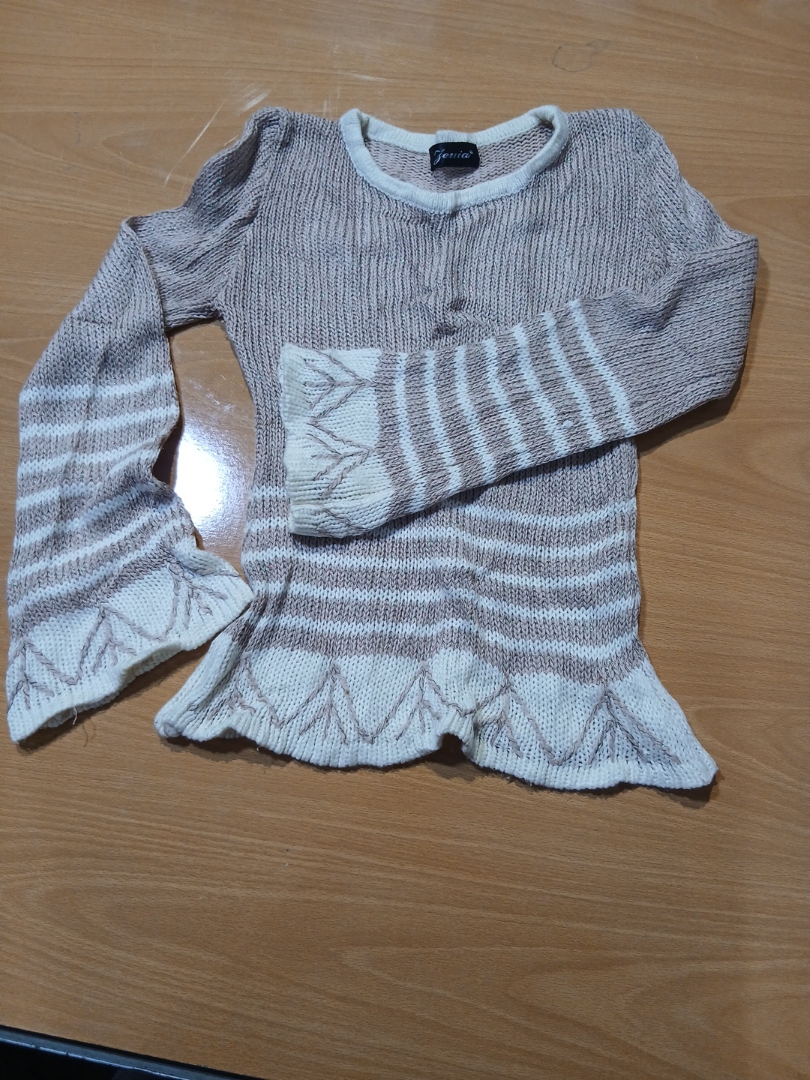 Striped Knit Sweater with Bell Sleeves