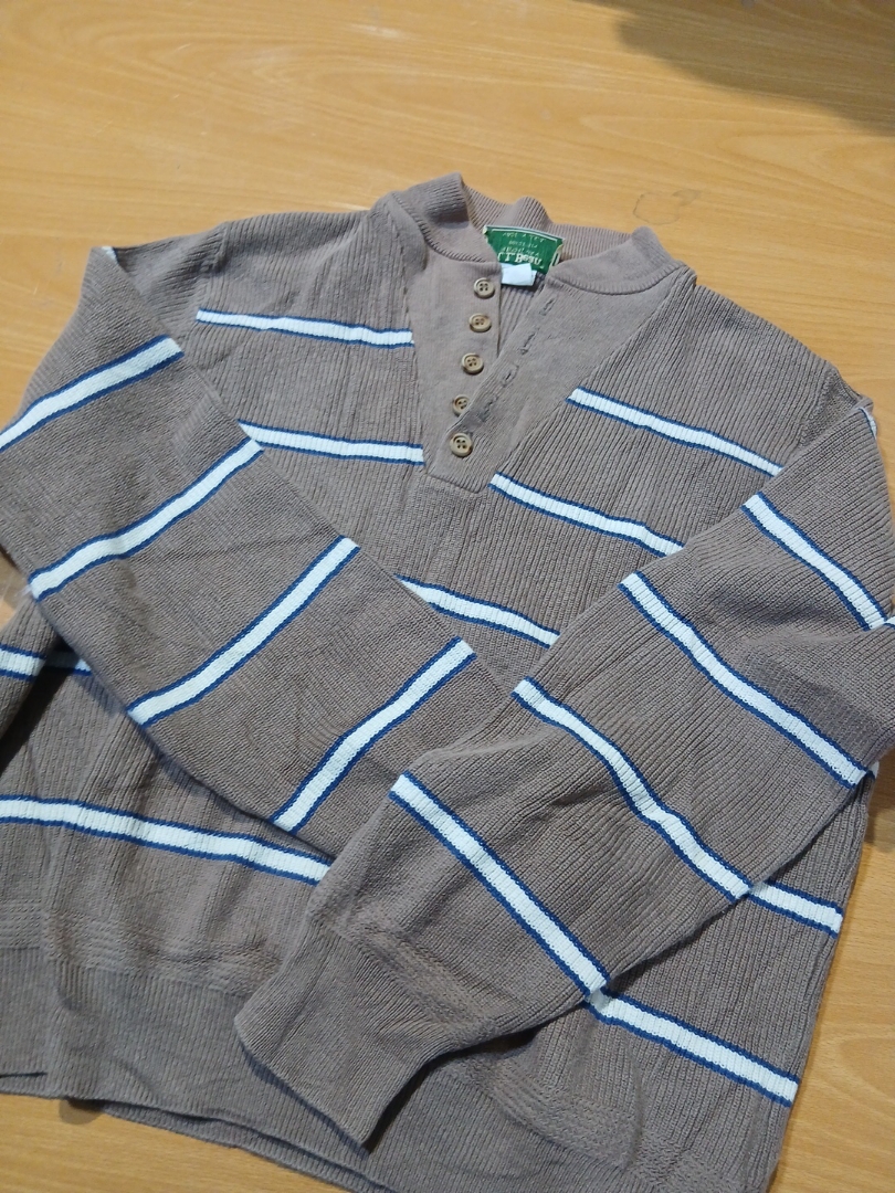 L.L.Bean Pull rayé 1/4 bouton