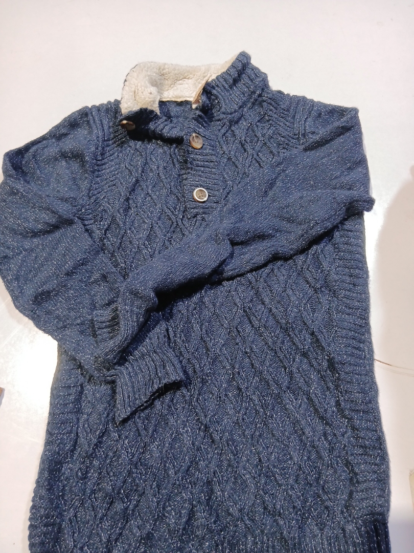 Cat & Jack Blue Knit Sweater with Sherpa Collar