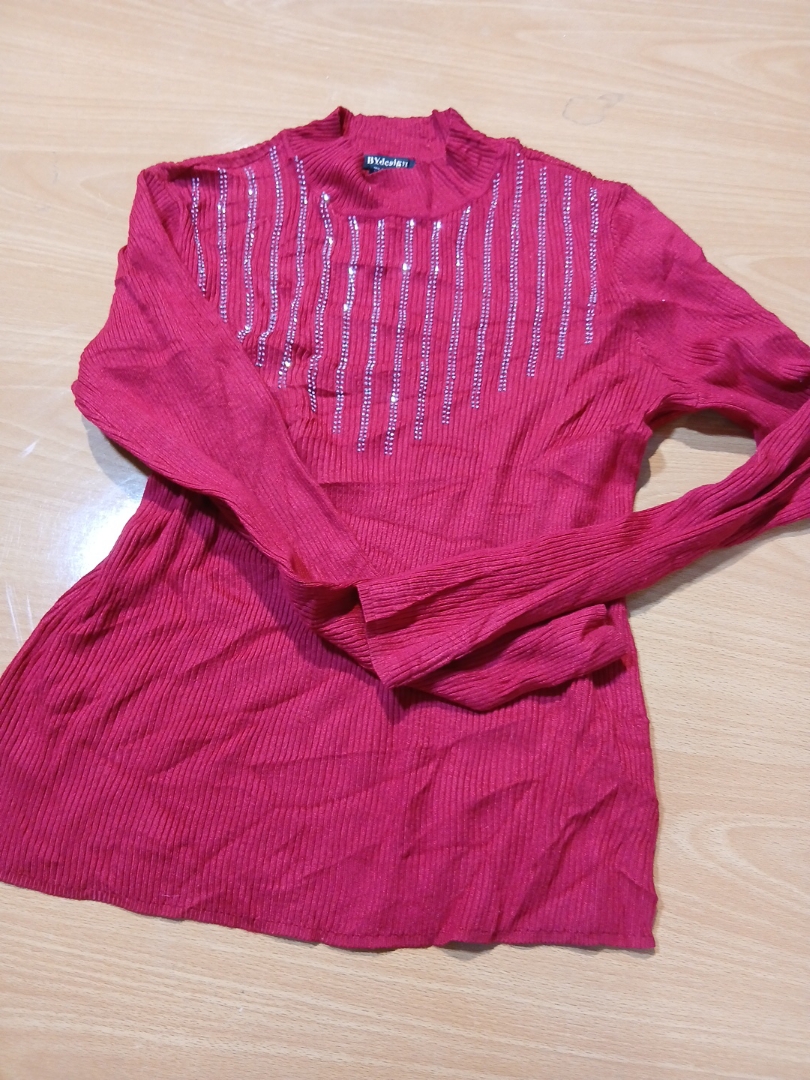 Red Rhinestone Knit Top
