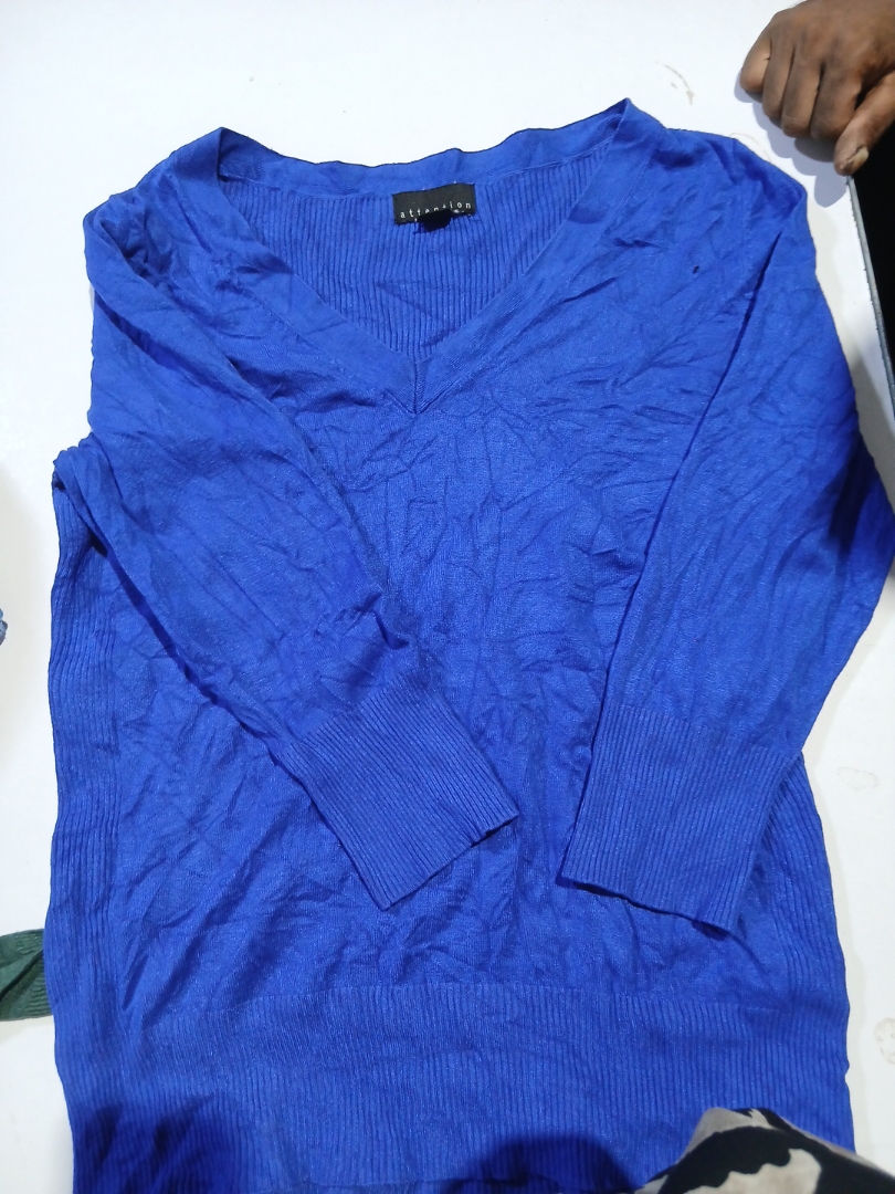 Attention Blue V-Neck Knit Sweater