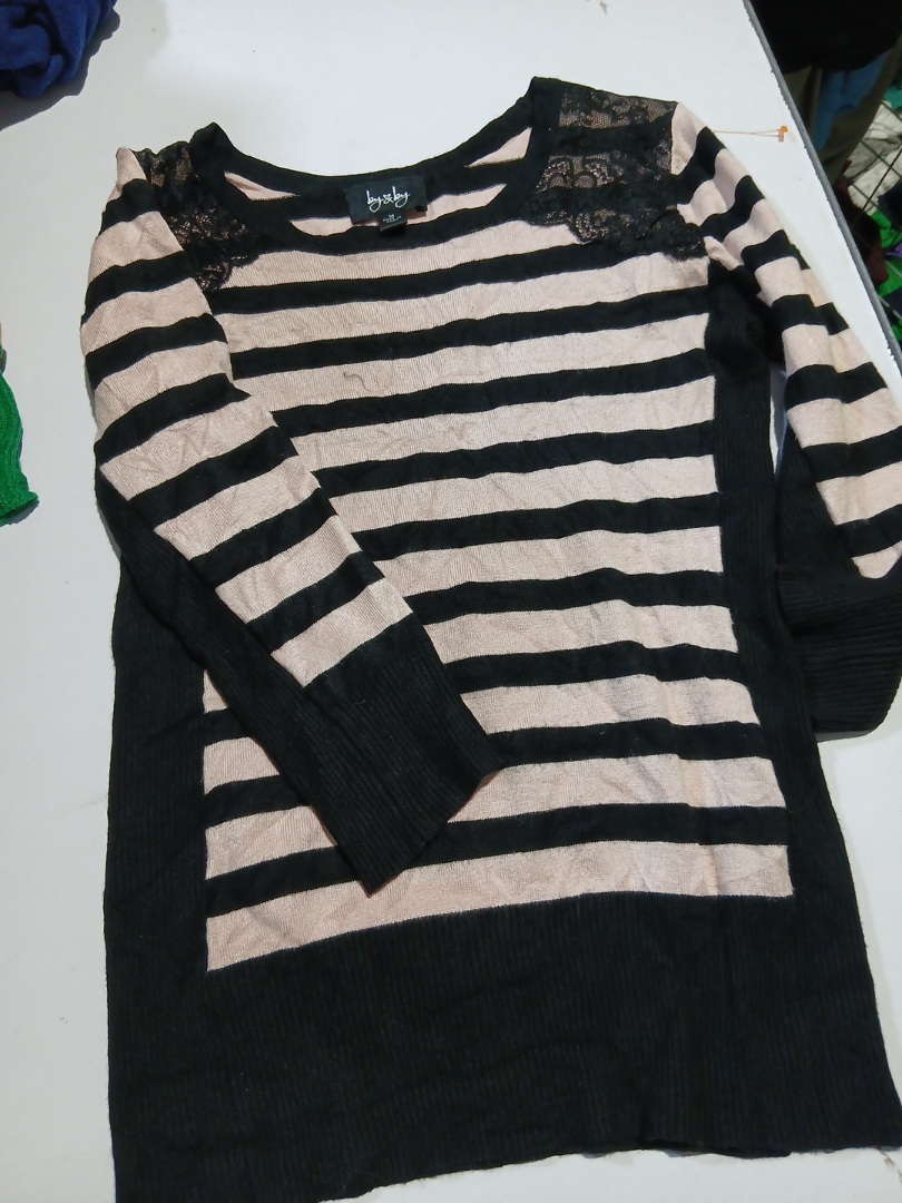 by & by Striped Sweater with Lace Detail