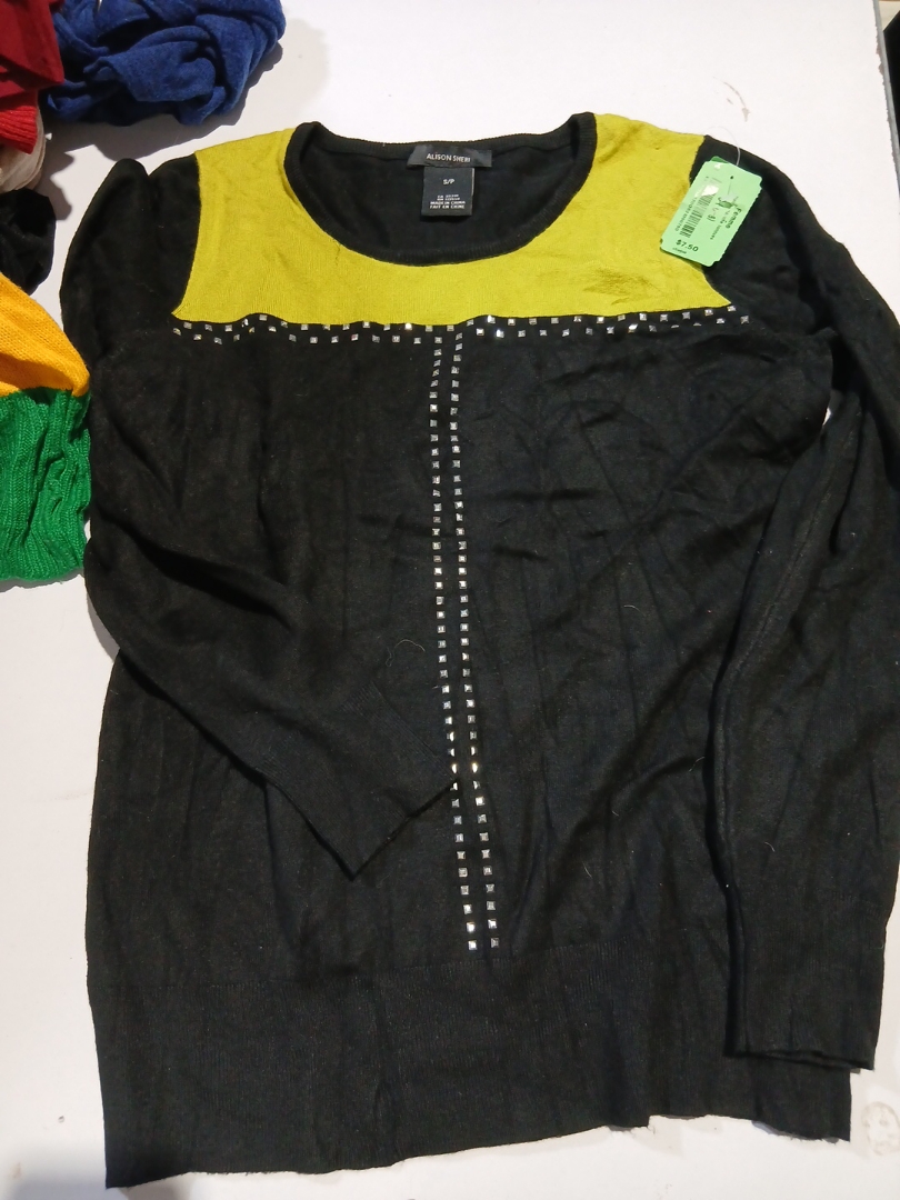 Alison Sheri Black and Yellow Embellished Sweater