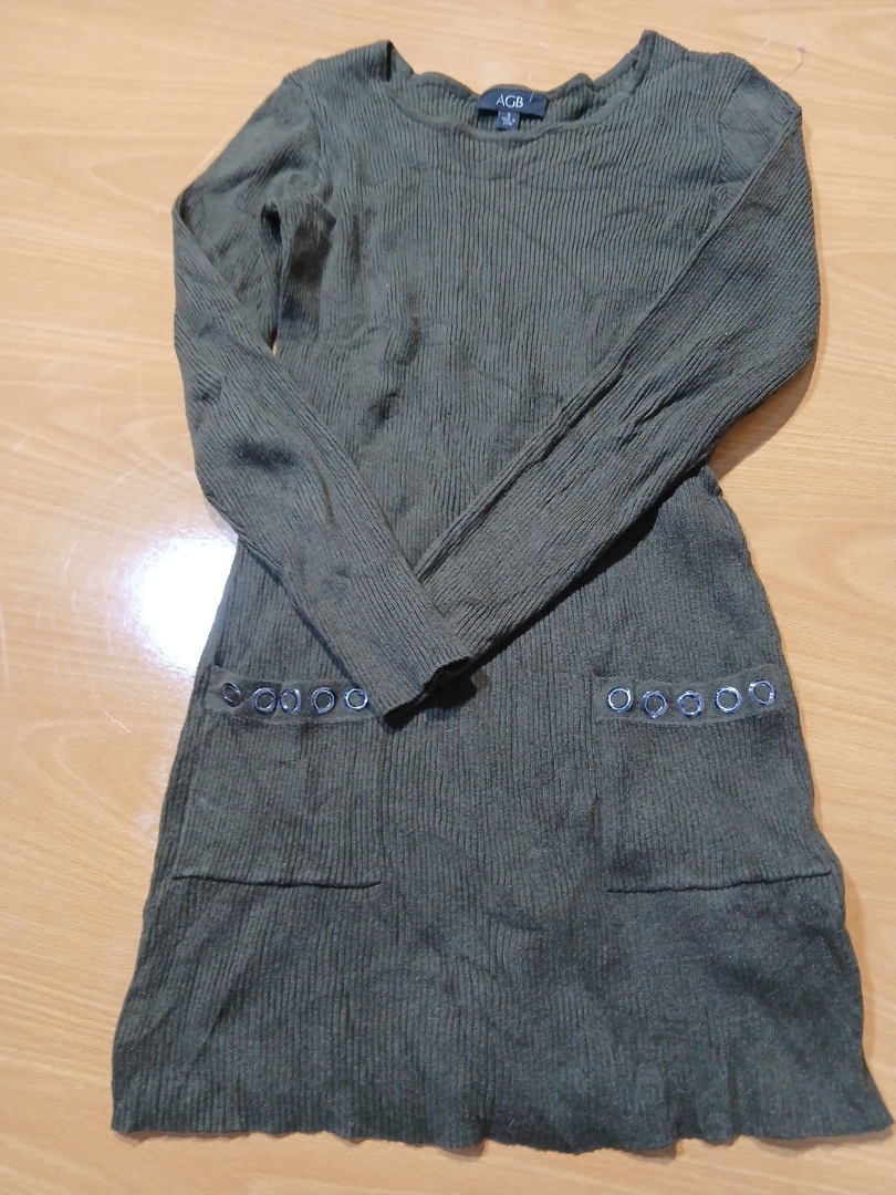 AGB Olive Green Knit Mini Dress with Grommet Pocke..