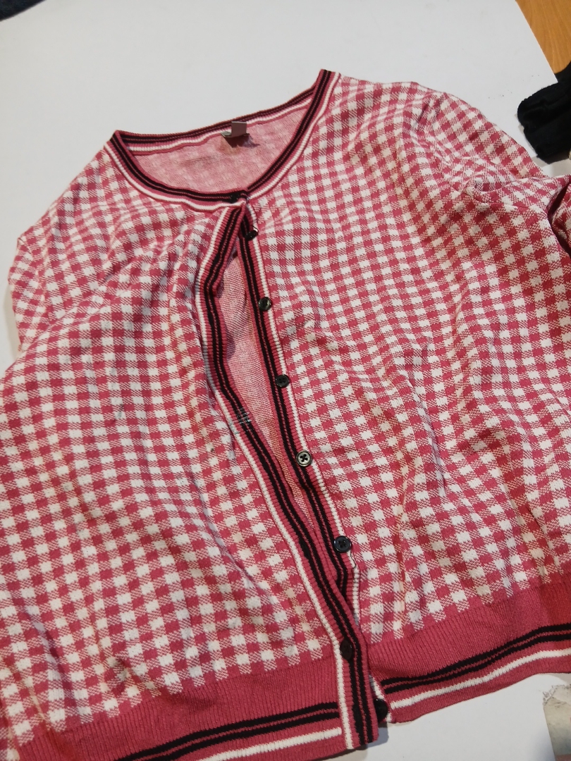 Women's Pink and White Gingham Cardigan