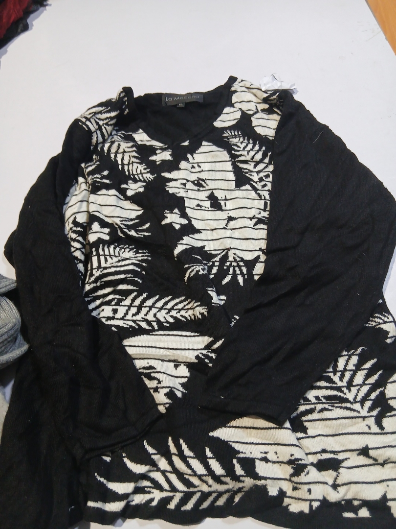 La Madona Black and White Floral Knit Sweater