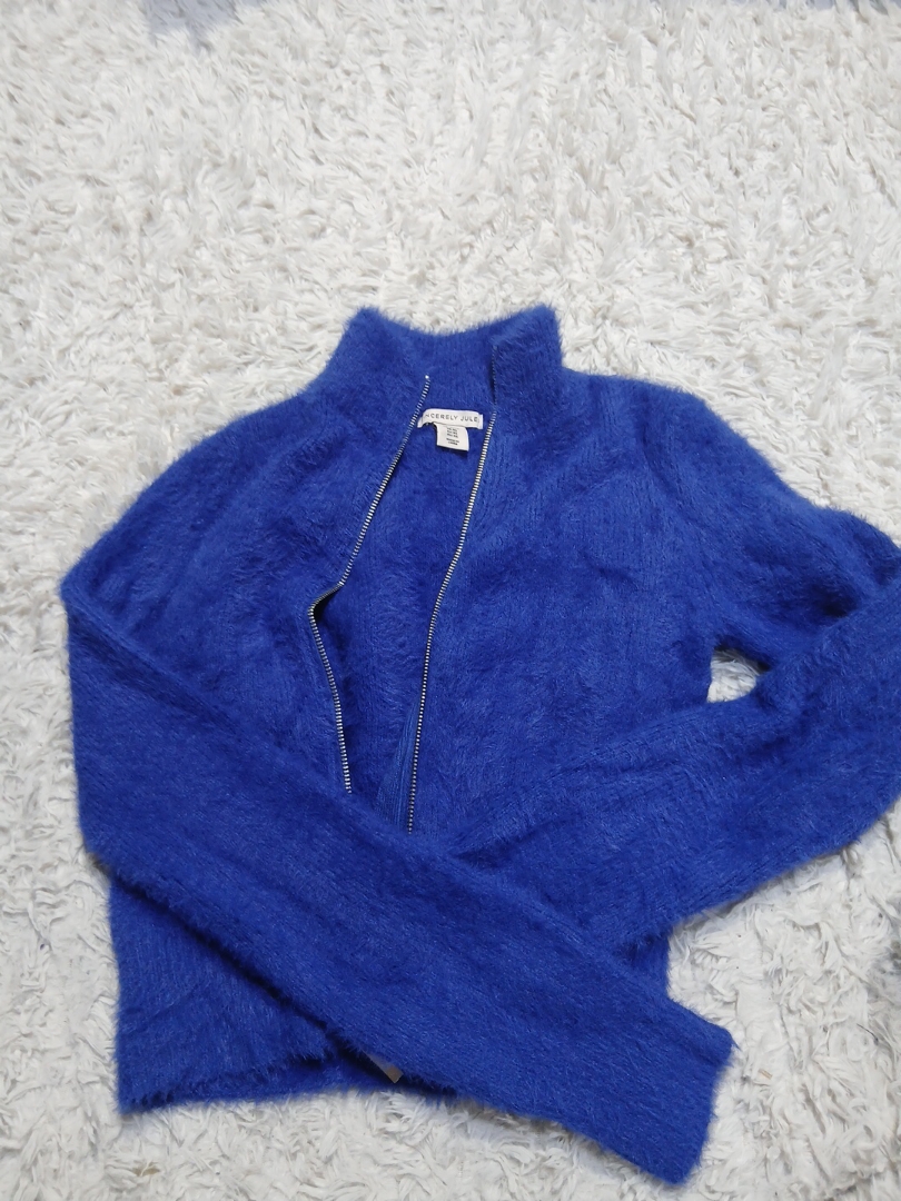 Sincerely Jules Blue Fuzzy Zip-Up Jacket