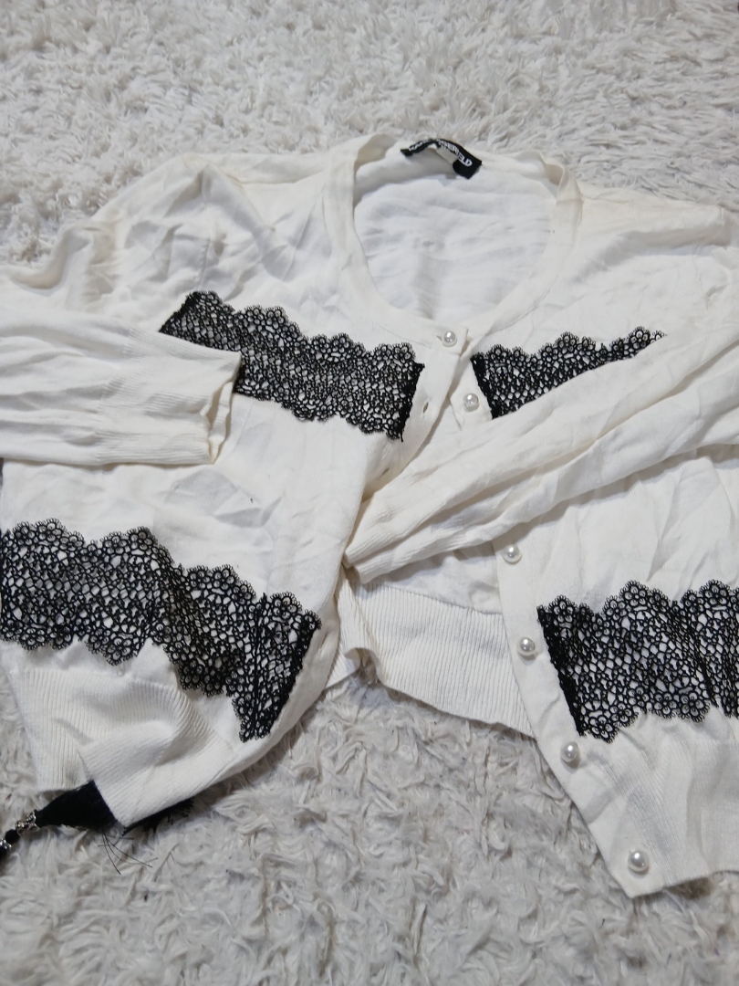 Karl Lagerfeld Paris White Cardigan with Lace Deta..
