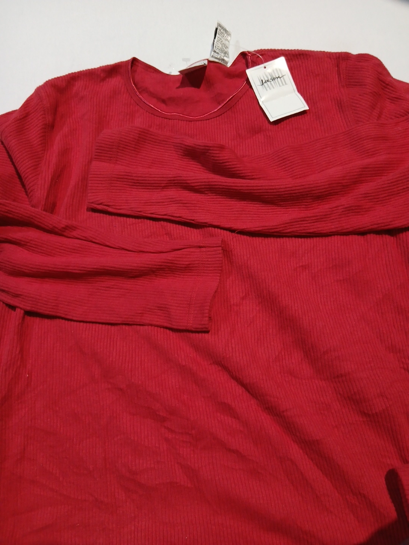 Red Ribbed Long Sleeve Top