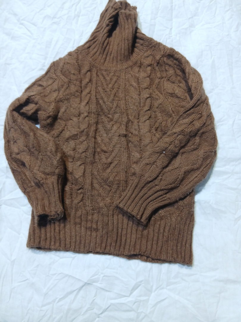 Brown Cable Knit Turtleneck Sweater