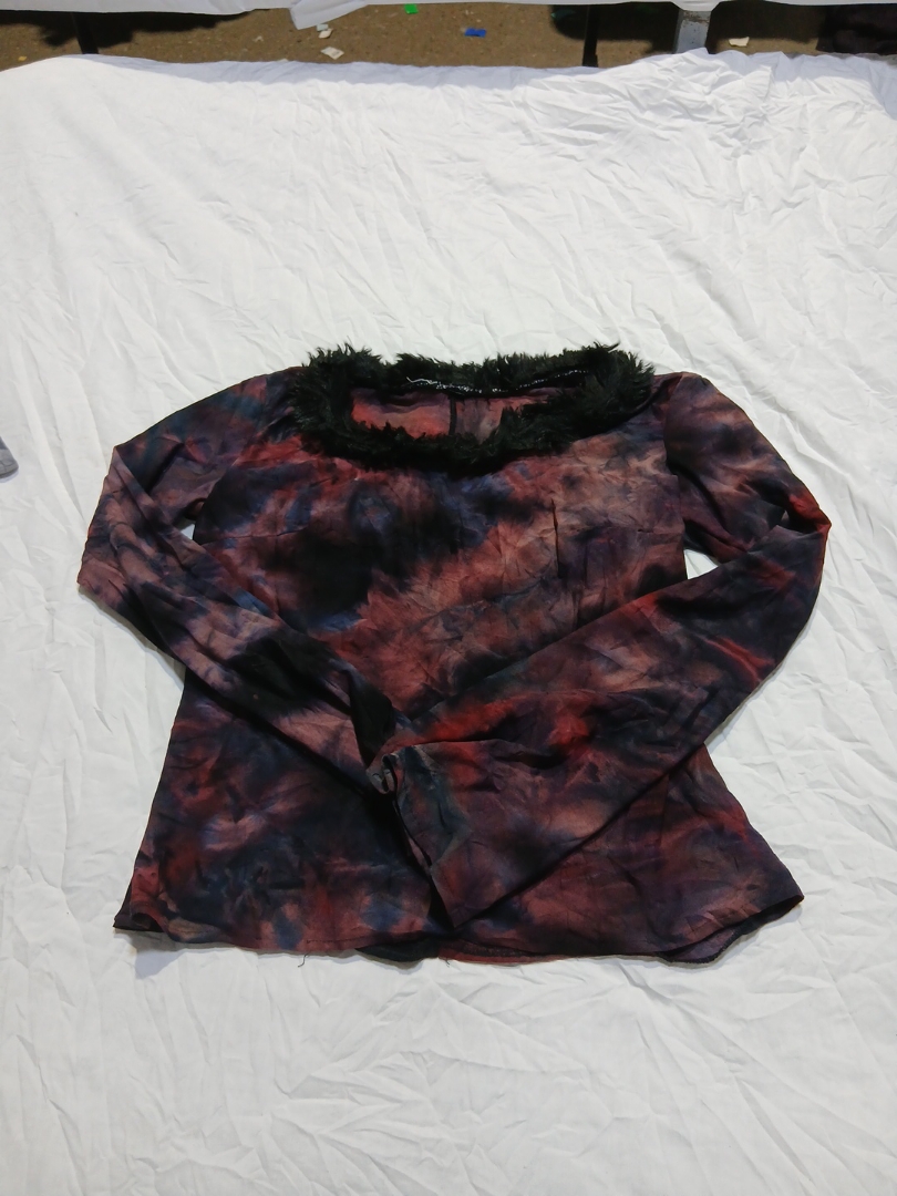 Tie-dye Long Sleeve Top with Fur Collar