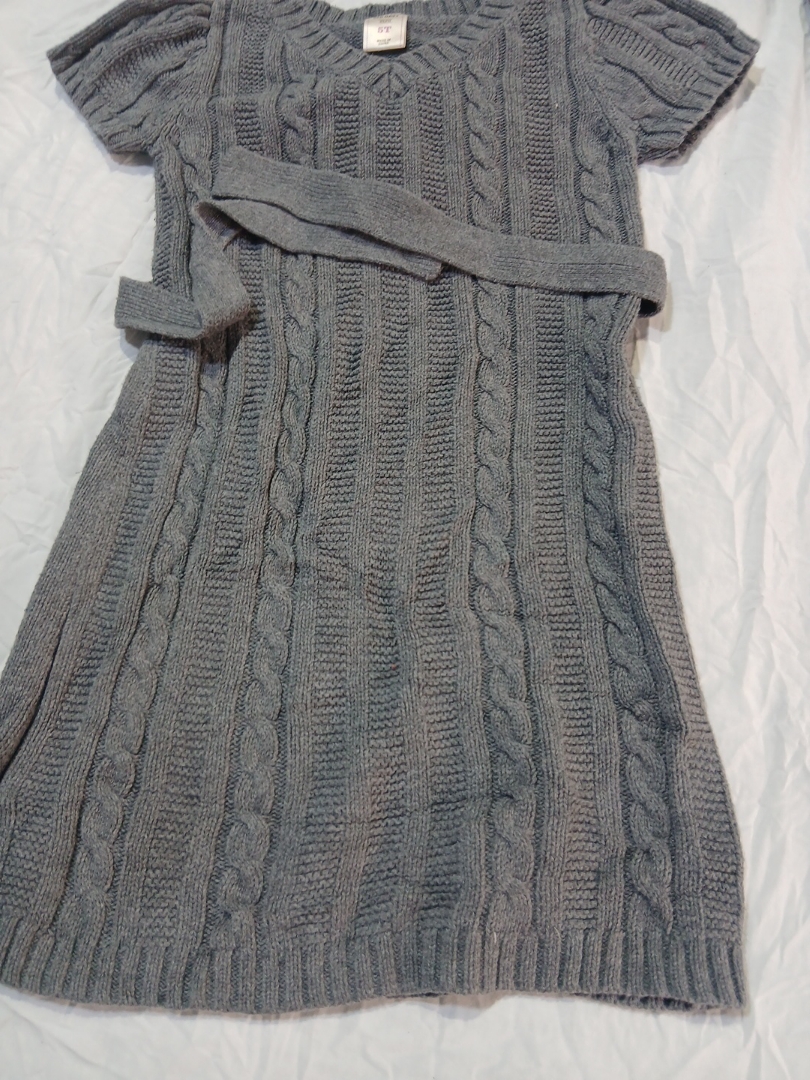 Gray Knit Dress with Belt