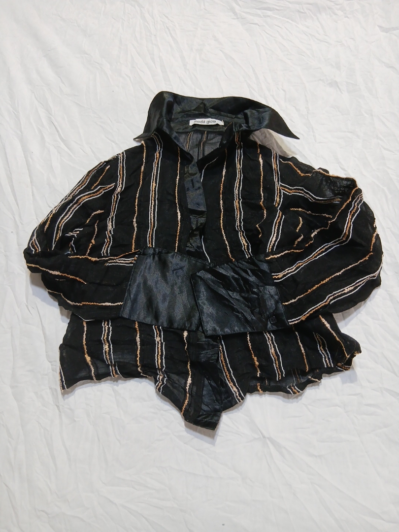 Striped Blouse with Leather Detail
