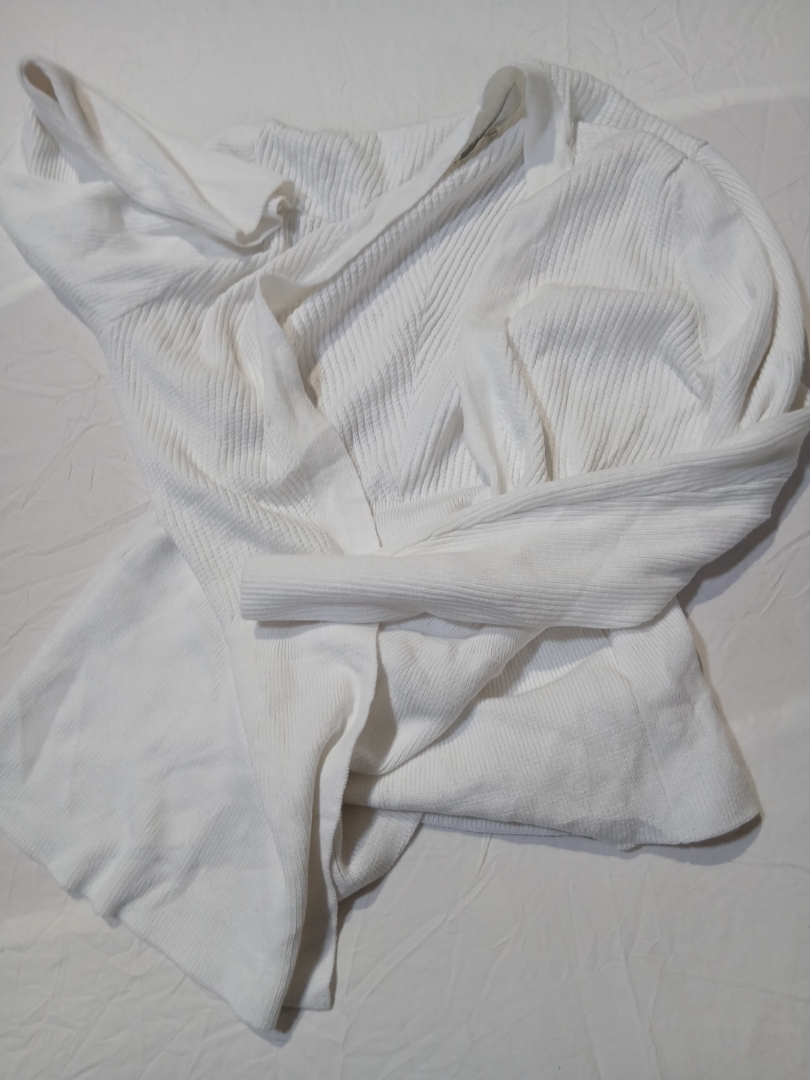 White Knit Cardigan with Peplum Hem