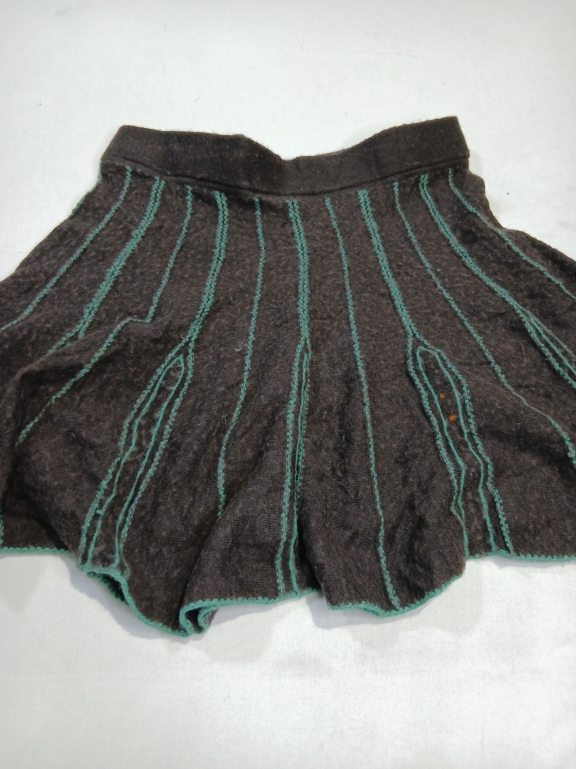 Brown Mini Skirt with Green Stripes