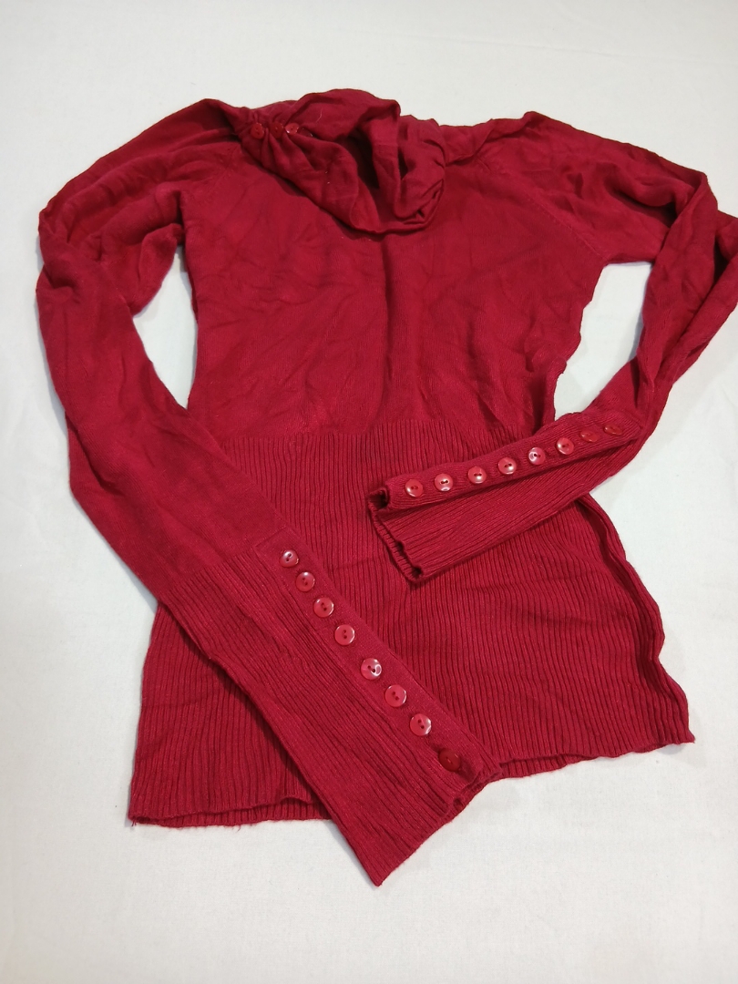 Guess Jeans Red Knit Turtleneck with Button Detail