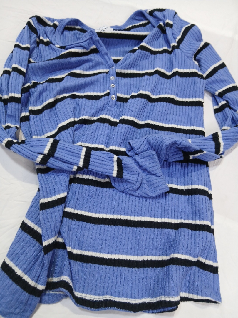 Blue Striped Knit Top