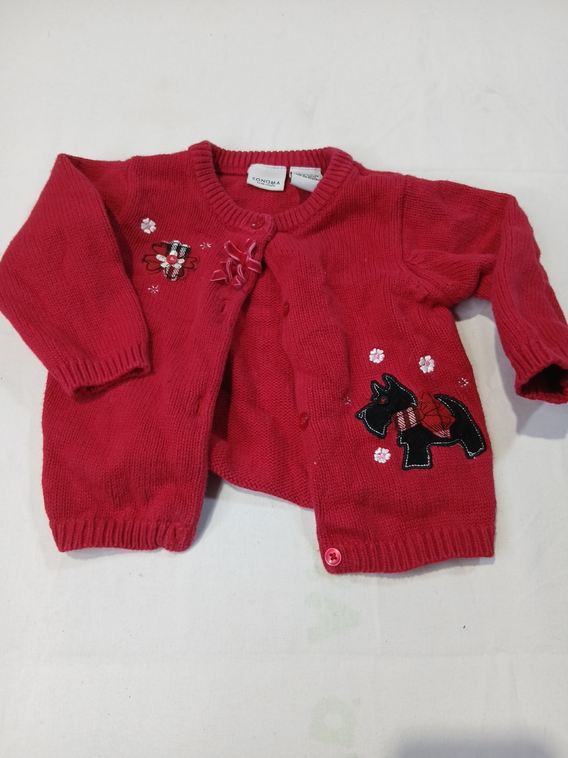 Red Sonoma Cardigan with Dog Appliqué