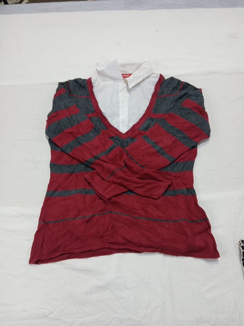 Striped Long Sleeve Top with Collar