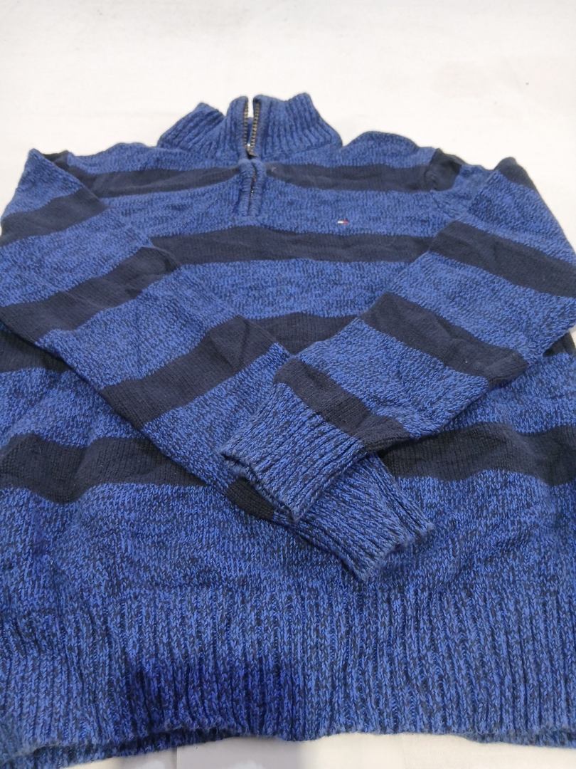 Pull en tricot à col zippé 1/4 rayé bleu Tommy Hil..