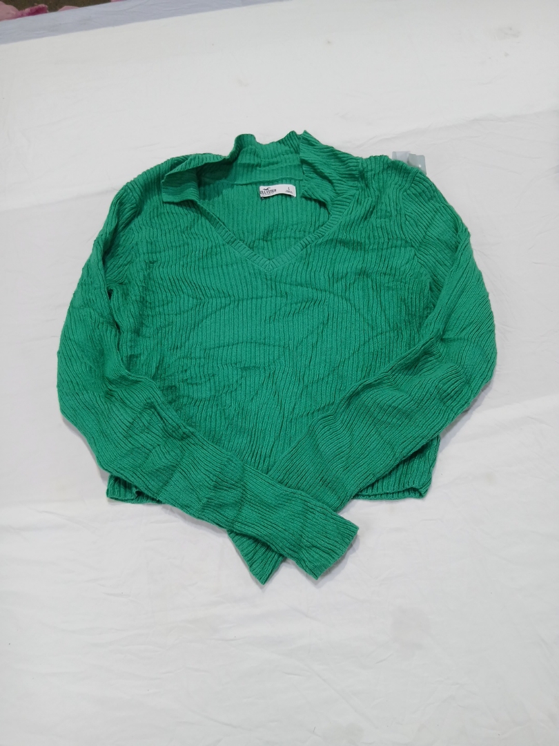 Hollister Green Knit V-Neck Sweater