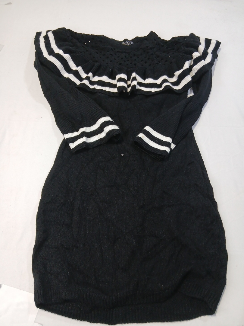 Venus Black Knit Dress with White Stripes