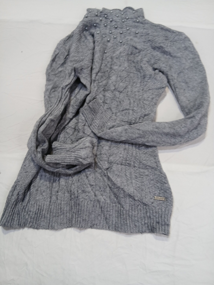 Gray Knit Turtleneck Sweater with Embellishments