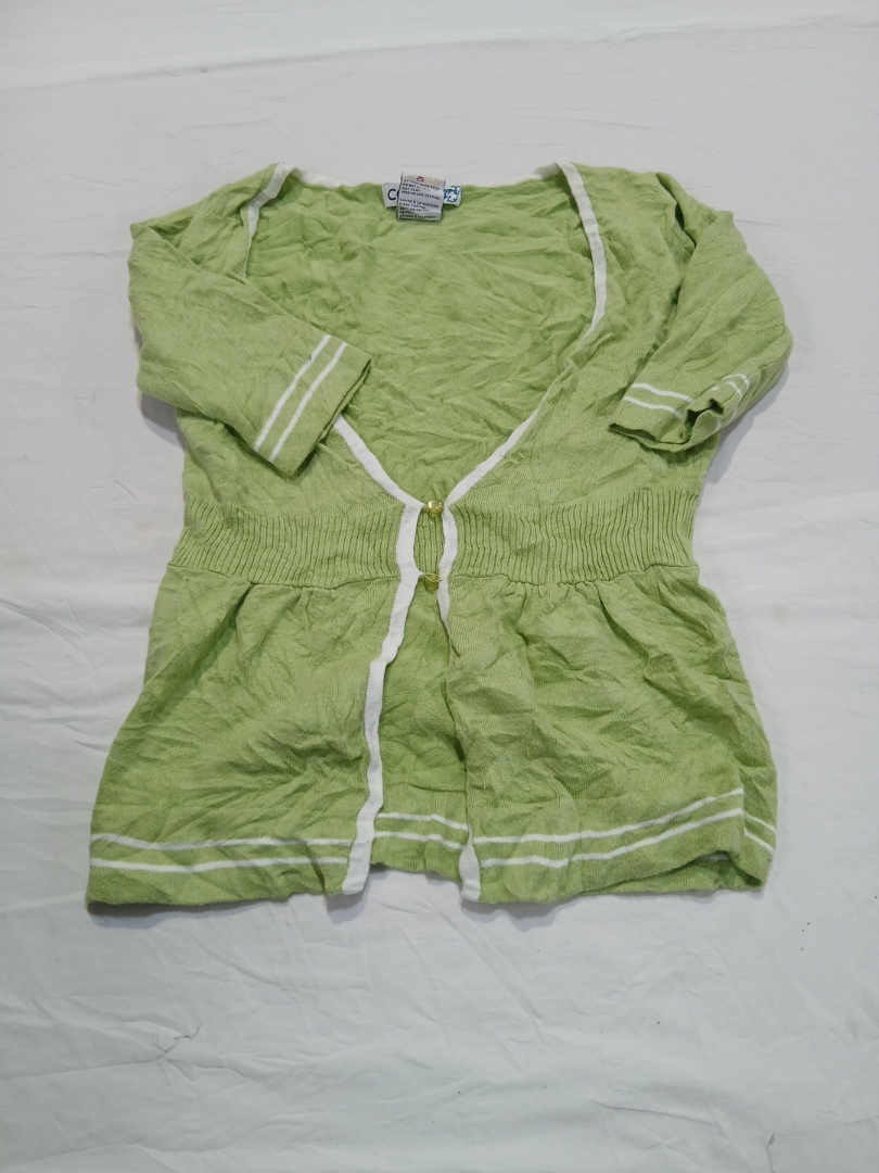 Green Knit Cardigan with White Trim