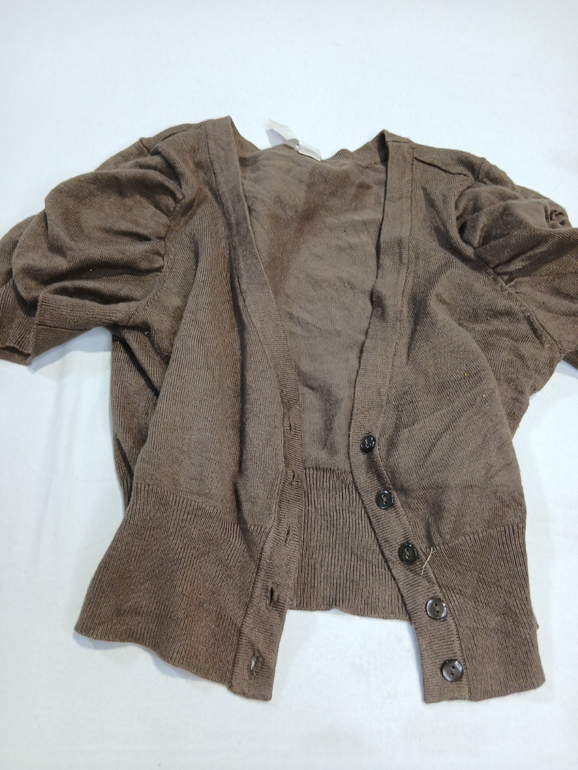 Brown Knit Cardigan with Puff Sleeves