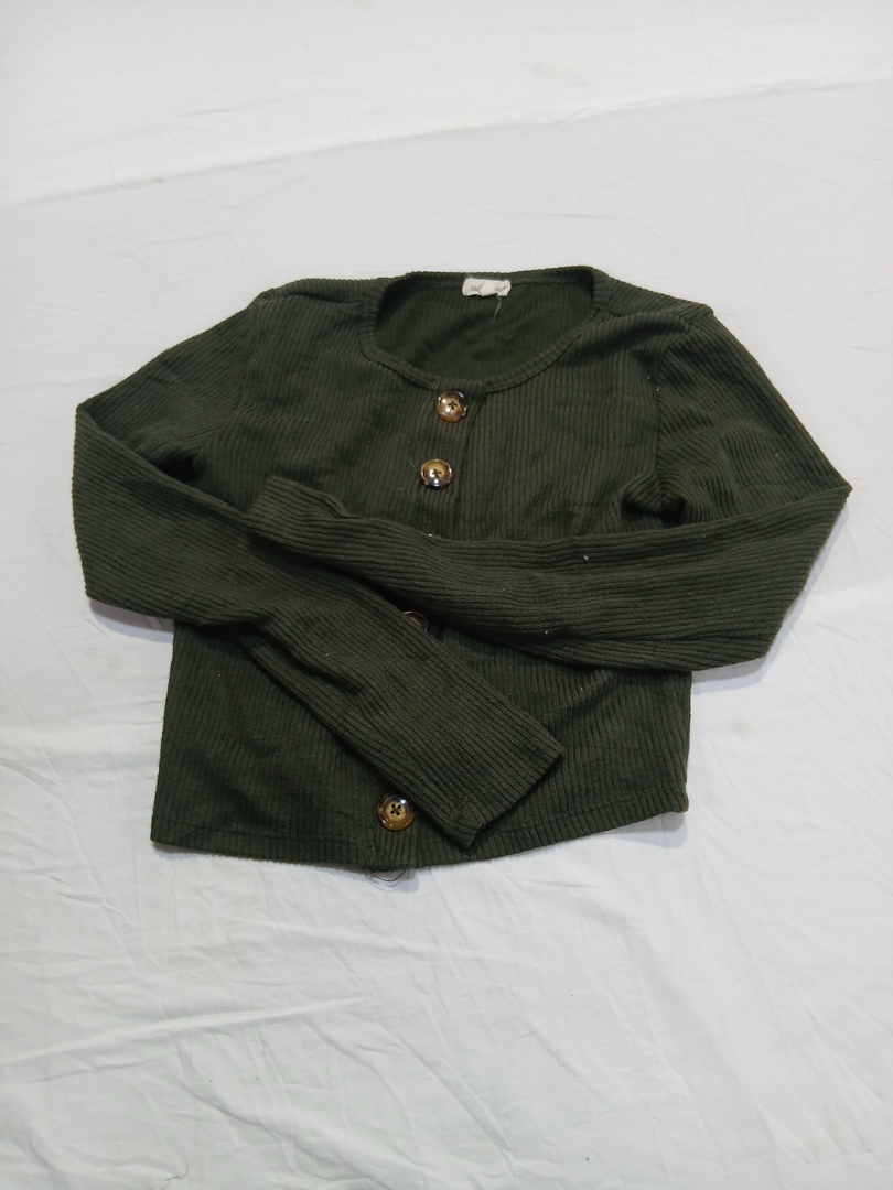 Olive Green Ribbed Knit Cardigan