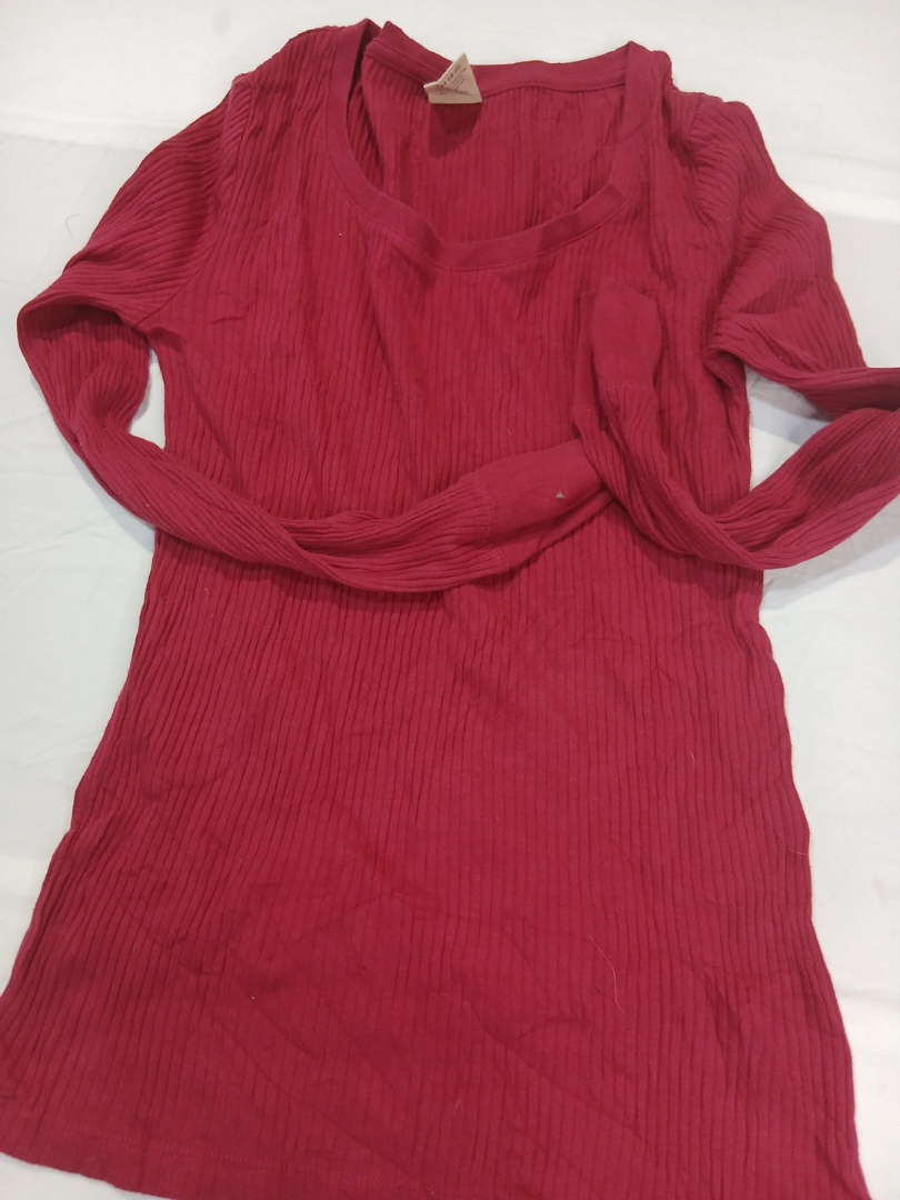 Red Ribbed Long Sleeve Top