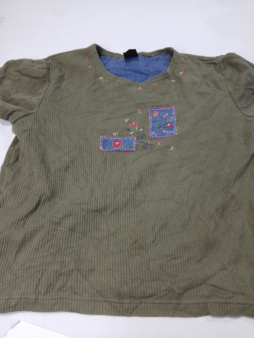 Green Corduroy Embroidered Top