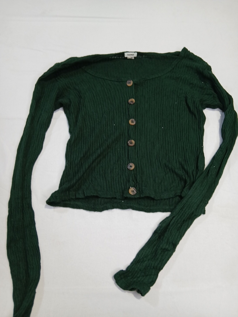 Garage Green Ribbed Button-Down Cardigan