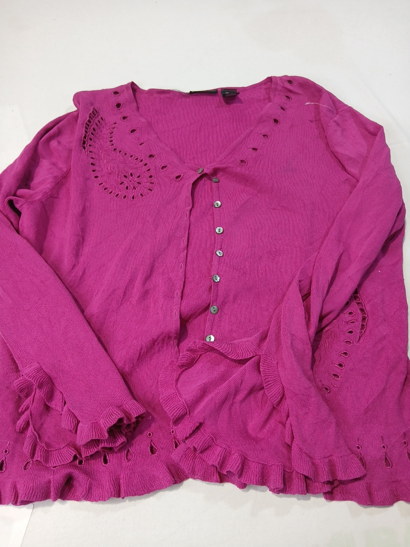 Yarns & Stitches Pink Cardigan with Ruffle Trim